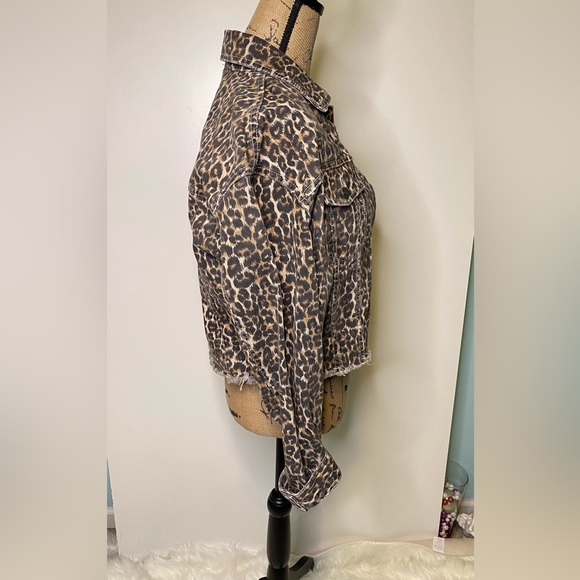 #283 Free People Cheetah Print Denim Jacket size XS - Picture 7 of 13